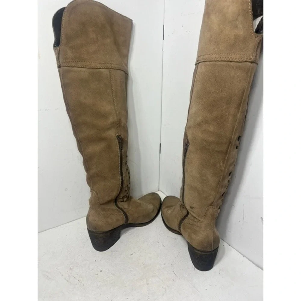Carlos by Carlos Santana Noble Tan Suede Over The Knee Studded Boots 6.5M